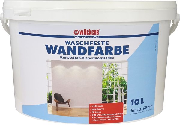 Wilckens Waschfeste Wandfarbe 10 Liter | abwaschbare Innenwandfarbe