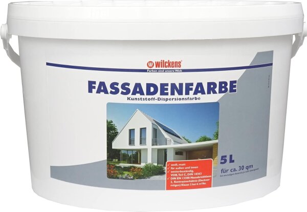 Wilckens Fassadenfarbe Weiß 5 Liter | Kunstoff Dispersion Fassadenfarbe