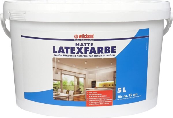 Wilckens Latexfarbe matt 5 Liter | strapazierfähige Innenwandfarbe