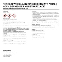 Renolin Weißlack seidenmatt 750ml | hoch deckender...